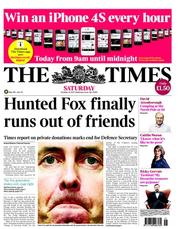 The Times (UK) Newspaper Front Page for 15 October 2011