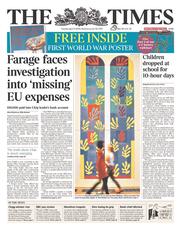 The Times (UK) Newspaper Front Page for 15 April 2014