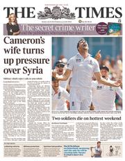 The Times (UK) Newspaper Front Page for 15 July 2013