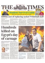 The Times (UK) Newspaper Front Page for 15 August 2013