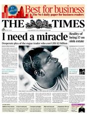 The Times (UK) Newspaper Front Page for 16 September 2011