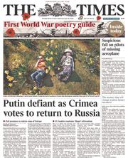 The Times (UK) Newspaper Front Page for 17 March 2014