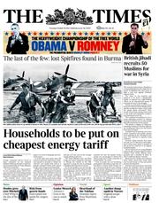The Times (UK) Newspaper Front Page for 18 October 2012