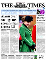 The Times (UK) Newspaper Front Page for 18 March 2013