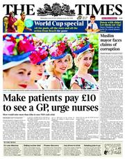 The Times (UK) Newspaper Front Page for 18 June 2014