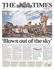 The Times (UK) Newspaper Front Page for 18 July 2014