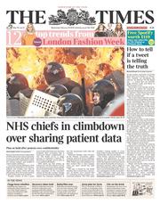 The Times (UK) Newspaper Front Page for 19 February 2014