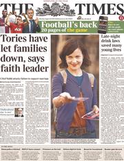 The Times (UK) Newspaper Front Page for 19 August 2013