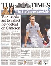 The Times (UK) Newspaper Front Page for 20 May 2013