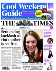 The Times (UK) Newspaper Front Page for 20 August 2011