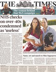 The Times (UK) Newspaper Front Page for 20 August 2013