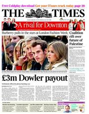 The Times (UK) Newspaper Front Page for 20 September 2011
