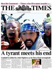 The Times (UK) Newspaper Front Page for 21 October 2011