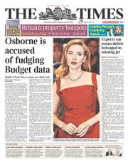 The Times (UK) Newspaper Front Page for 21 March 2014