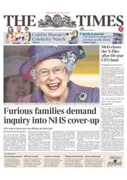 The Times (UK) Newspaper Front Page for 21 June 2013