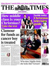 The Times (UK) Newspaper Front Page for 22 December 2012