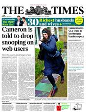 The Times (UK) Newspaper Front Page for 22 April 2013