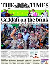 The Times (UK) Newspaper Front Page for 22 August 2011