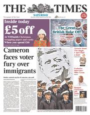 The Times (UK) Newspaper Front Page for 23 November 2013