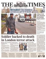 The Times (UK) Newspaper Front Page for 23 May 2013