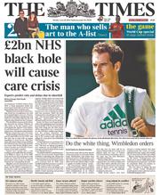 The Times (UK) Newspaper Front Page for 23 June 2014