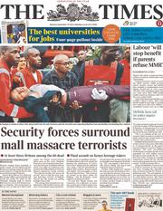 The Times (UK) Newspaper Front Page for 23 September 2013