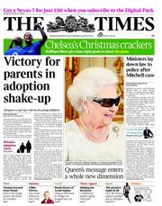 The Times (UK) Newspaper Front Page for 24 December 2012
