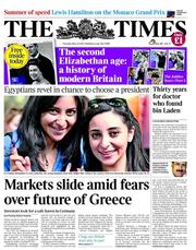 The Times (UK) Newspaper Front Page for 24 May 2012
