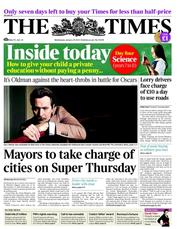 The Times (UK) Newspaper Front Page for 25 January 2012