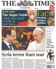 The Times (UK) Newspaper Front Page for 25 January 2014