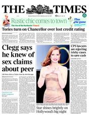 The Times (UK) Newspaper Front Page for 25 February 2013