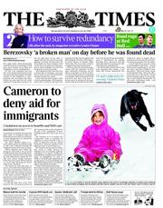 The Times (UK) Newspaper Front Page for 25 March 2013
