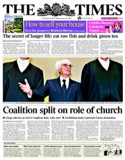 The Times (UK) Newspaper Front Page for 25 April 2014
