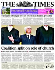 The Times (UK) Newspaper Front Page for 25 April 2014