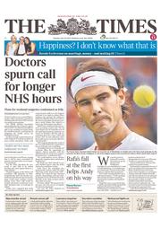 The Times (UK) Newspaper Front Page for 25 June 2013