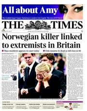 The Times (UK) Newspaper Front Page for 25 July 2011