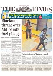The Times (UK) Newspaper Front Page for 25 September 2013