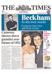 The Times (UK) Newspaper Front Page for 26 October 2013