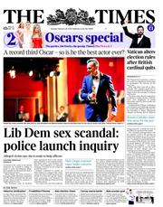 The Times (UK) Newspaper Front Page for 26 February 2013