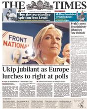The Times (UK) Newspaper Front Page for 26 May 2014