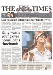 The Times (UK) Newspaper Front Page for 26 June 2013