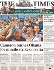 The Times (UK) Newspaper Front Page for 26 August 2013