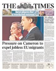 The Times (UK) Newspaper Front Page for 27 March 2014