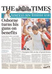 The Times (UK) Newspaper Front Page for 27 June 2013