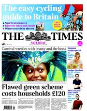 The Times (UK) Newspaper Front Page for 27 August 2011