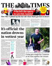 The Times (UK) Newspaper Front Page for 28 December 2012
