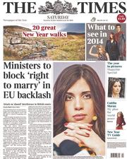 The Times (UK) Newspaper Front Page for 28 December 2013