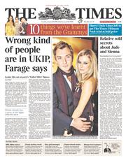 The Times (UK) Newspaper Front Page for 28 January 2014