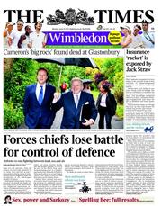 The Times (UK) Newspaper Front Page for 28 June 2011