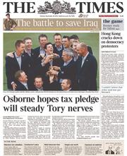 The Times (UK) Newspaper Front Page for 29 September 2014